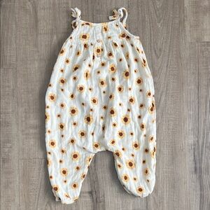 Sunflower Print White Girls Romper